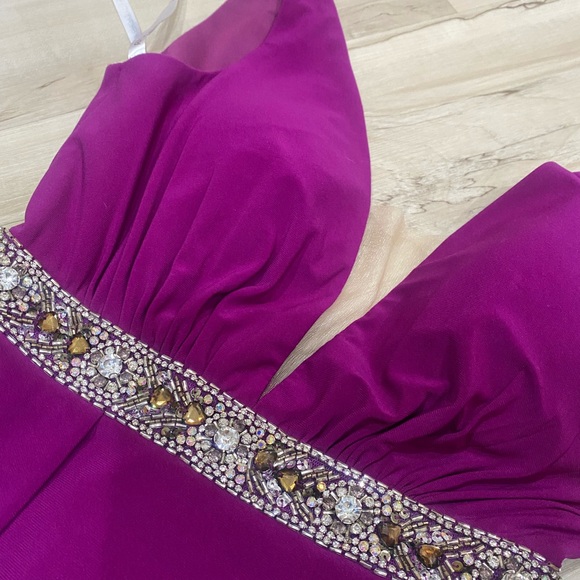 Rachel Allan Cocktail Magenta Beaded Waist Dress Size 2 | Peplum Formal 0182 - Picture 3 of 6